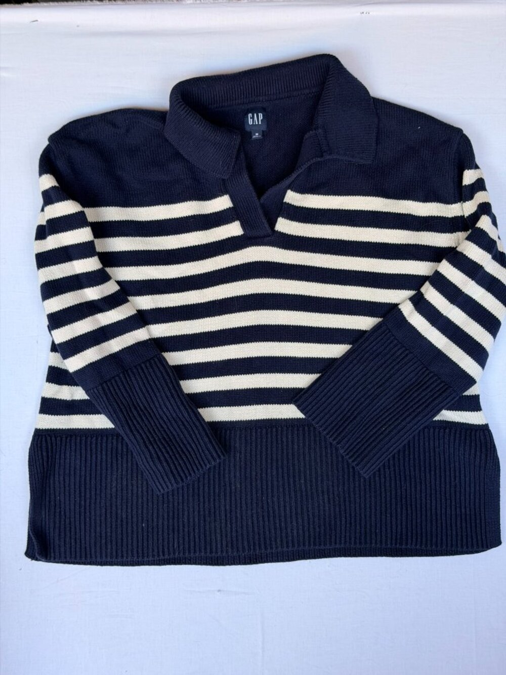 GAP Navy & White Striped Rugby Sweater Women's Medium
